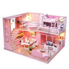 3D Румбокс ляльковий дерев'яний будинок конструктор DIY Cute Room мініатюрний, 2-поверховий рожевий