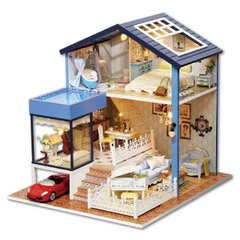 3D Румбокс дерев'яний будинок конструктор з меблями, басейном, машинкою, деталізований ляльковий будиночок