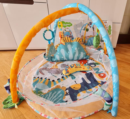 Развивающий игровой коврик манеж для младенцев, бортики из сетки, сумка Динозаврик с мячеками