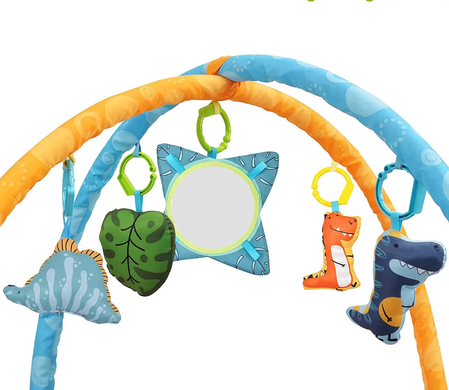 Розвиваючий ігровий килимок манеж для немовлят, бортики з сітки, сумка Динозаврик з м'ячеками