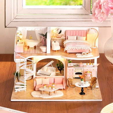 Румбокс 3D деревянный кукольный домик двухэтажный с мебелью Country Loft DIY