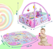 Дитячий ігровий килимок з бортиками для немовлят з Єдинорогом, брязкальця, дуги, кульки