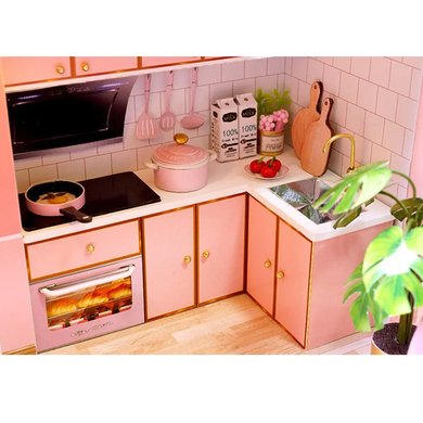 Румбокс 3D конструктор миниатюрный домик с подсветкой DIY House розовый
