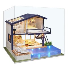 Ляльковий дерев'яний будиночок конструктор 3D Румбокс, мініатюрний будиночок з підсвічуванням, басейном, 2-х поверховий