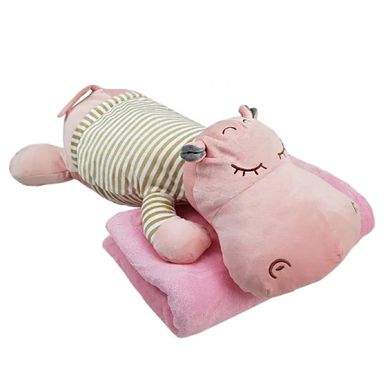 Игрушка плед подушка бегемот 3 в 1 розовый плюшевый 64 см