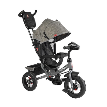 Велосипед детский с родительской ручкой Best Trike, надувные колеса, музыкальная фара с USB, пульт, серый