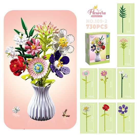 Конструктор ваза з квітами 730 деталей 8 квіток Flowers Building