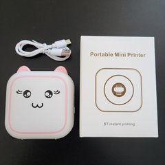 Портативний міні термопринтер котик рожевий бездротовий кишеньковий, mini printer для термодруку