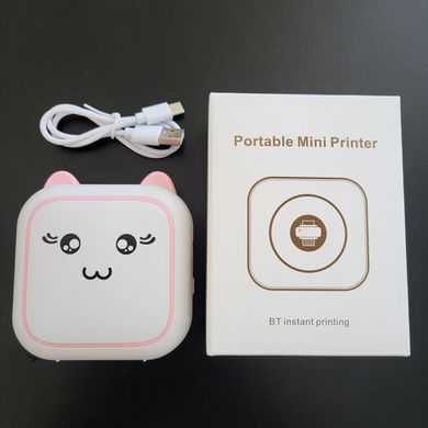 Портативный мини термопринтер котик розовый беспроводной карманный, mini printer для термопечати