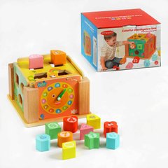 Ігровий дерев’яний Логічний Куб для малюків геометричний сортер, годинник