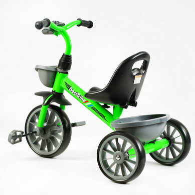 Дитячий триколісний велосипед зелений Best Trike, музичний, колеса піна EVA, фара, 2 кошики