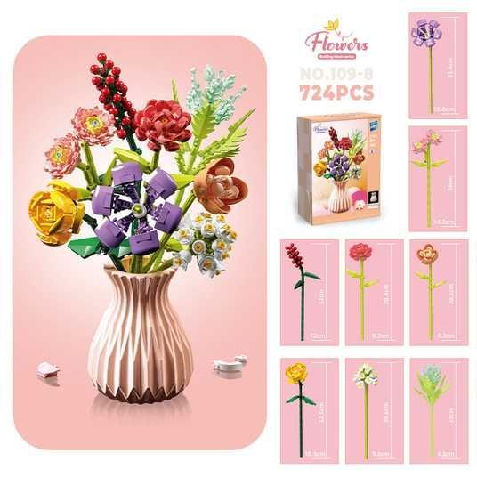 Конструктор квіти з вазою 724 деталі Flowers Building Block - БоБ
