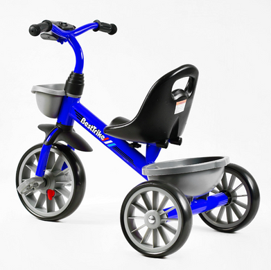 Велосипед триколісний дитячий синій Best Trike, музичний, колеса піна EVA, фара, 2 кошики