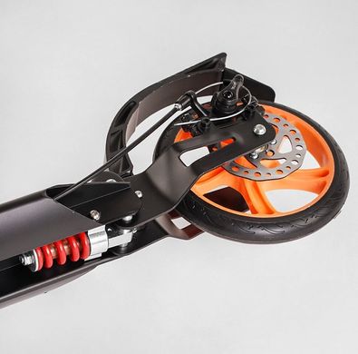 Самокат двоколісний підлітковий з ручним дисковим гальмом 200 мм 2 амортизатора Best Scooter Factor Чорний