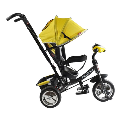 Велосипед с родительской ручкой детский Best Trike, пена колеса, музыкальная фара с USB, желтый