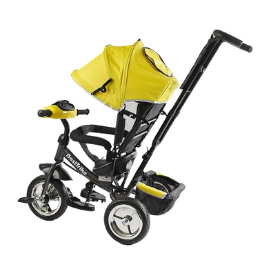 Велосипед с родительской ручкой детский Best Trike, пена колеса, музыкальная фара с USB, желтый