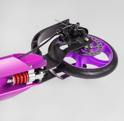 Самокат двоколісний підлітковий з ручним дисковим гальмом колеса 200 мм 2 амортизатори Best Scooter Factor Фіолетовий