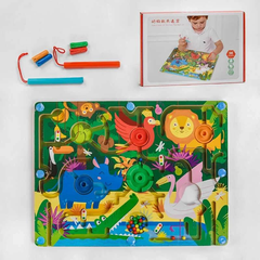 Деревянная игра для малышей лабиринт Джунгли, палочки с магнитным наконечником, рычаги для препятствий