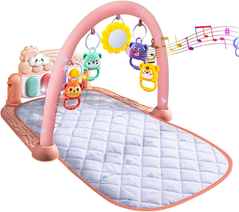 Килимок розвиваючий музичний для немовлят з брязкальцем дугою піаніно Рожевий