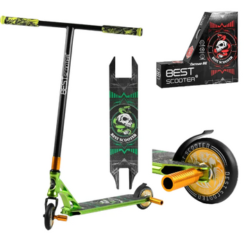 Самокат трюковий з черепом зелений Best Scooter, Пеги, HIC, пряме кермо, анодований