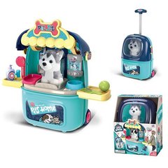 Игровой набор Собачка в голубом чемоданчике с аксессуарами по уходу за животным