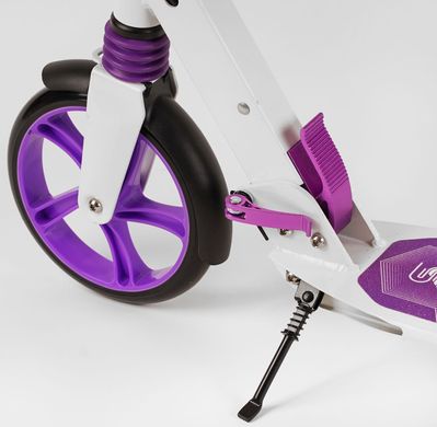 Самокат двоколісний Фіолетовий з ручним дисковим гальмом Skyper Genesis великі колеса PU 200мм, 2 амортизатори