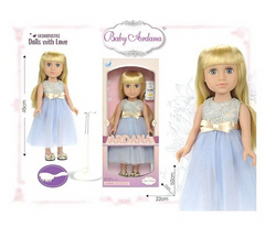 Кукла блондинка с длинными волосами, голубое платье, расческа, высота 45 см