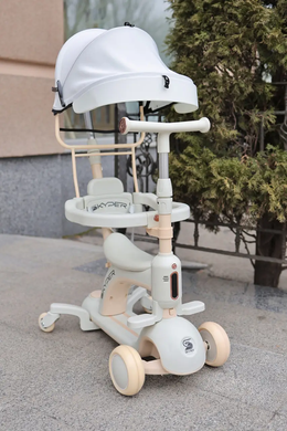 Самокат трансформер 5в1 Skyper LF-02865 з бортиками, батьківською ручкою, козирком, музика та світло платформи, білий