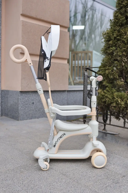 Самокат трансформер 5в1 Skyper LF-02865 з бортиками, батьківською ручкою, козирком, музика та світло платформи, білий