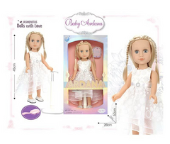 Кукла блондинка с длинными волосами, белое платье, расческа, высота 45 см