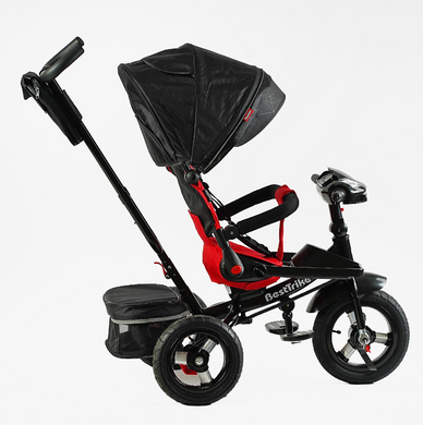 Детский триколісний велосипед з батьківською ручкою Best Trike надувні колеса фара с usb Чорний з червоним