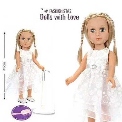 Лялька блондинка з довгим волоссям, біла сукня, гребінець, висота 45 см
