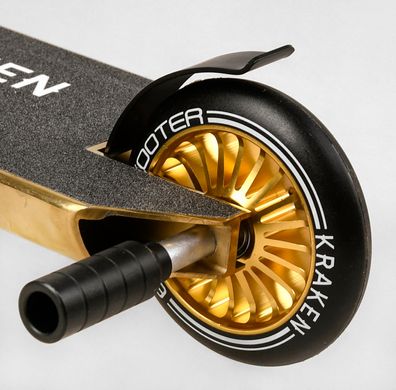 Самокат трюковий золотий Kraken Best Scooter HIC, Пегі, алюмінієвий диск і дека, анодований, колеса PU 11 см