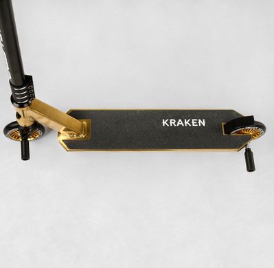 Самокат трюковий золотий Kraken Best Scooter HIC, Пегі, алюмінієвий диск і дека, анодований, колеса PU 11 см