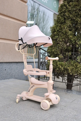 Самокат 5в1 Skyper LF-03692 с бортиками, родительской ручкой, козырьком, музыка свет платформы, бежевый