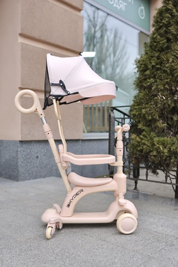 Самокат 5в1 Skyper LF-03692 с бортиками, родительской ручкой, козырьком, музыка свет платформы, бежевый
