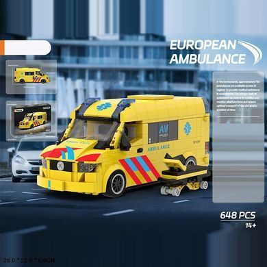 Конструктор машинка скорой помощи 648 деталей European Ambulance 10004 жёлтый