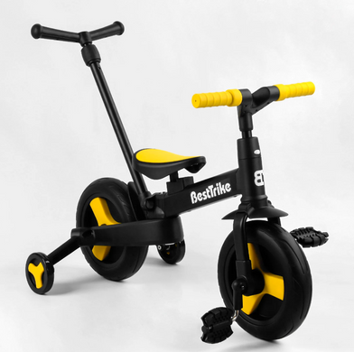 Дитячий велосипед трансформер 3 в 1 Best Trike Чорно-жовтий, колеса PU 10'', батьківська ручка