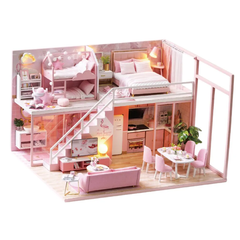 Румбокс 3D конструктор мініатюрний будиночок з підсвічуванням DIY House рожевий