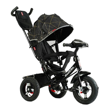 Велосипед детский с родительской ручкой Best Trike, надувные колеса, музыкальная фара с USB, пульт, чёрный