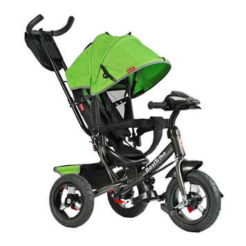 Велосипед детский с родительской ручкой Best Trike, надувные колеса, музыкальная фара с USB, пульт, салатовый