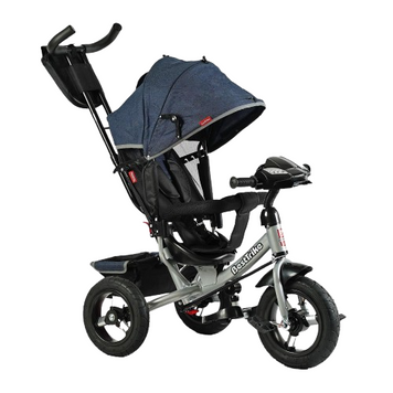 Велосипед детский с родительской ручкой Best Trike, надувные колеса, музыкальная фара с USB, пульт, джинс