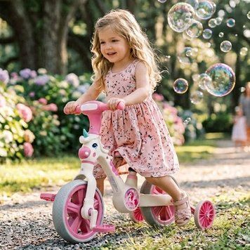 Дитячий велосипед біговел 2 в 1 Best Trike JM-0410-4 колеса 10" знімні педалі та додаткові колеса біло-рожевий
