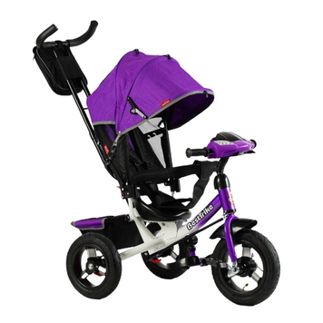 Велосипед детский с родительской ручкой Best Trike, надувные колеса, музыкальная фара с USB, пульт, фиолетовый