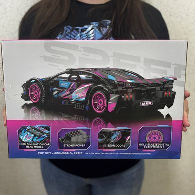 Конструктор машинка Ламборгіні кіберпанк 385 деталей 1:20 Technic інерційна 9157 неоновий