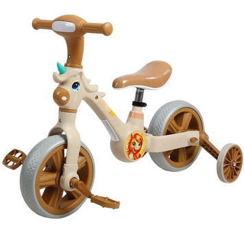 Дитячий велосипед біговел 2 в 1 Best Trike JM-0102-8 колеса 10" знімні педалі та додаткові колеса коричневий