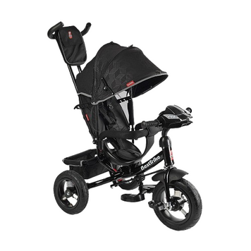 Велосипед детский с родительской ручкой Best Trike, надувные колеса, музыкальная фара с USB, пульт, чёрный