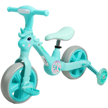 Дитячий велосипед біговел 2 в 1 Best Trike JM-0819-2 колеса 10" знімні педалі та додаткові колеса бірюзовий
